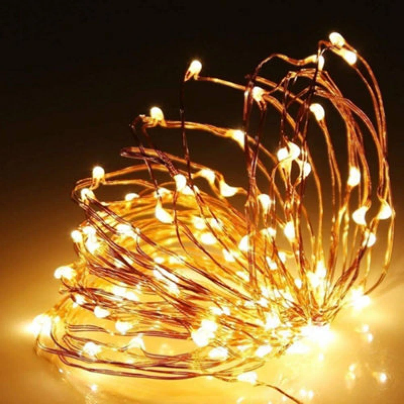 Image of Shatchi 2M Long 20 Warm White LED Lights Micro Rice Gold Copper Wire Battery Operated Firefly String Fairy Lights Yellow