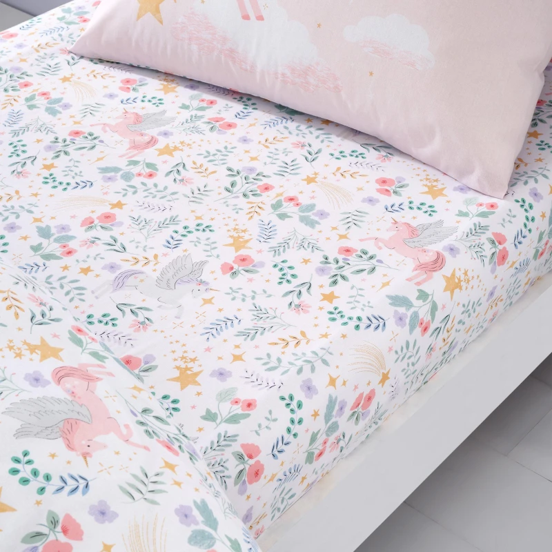 Image of Catherine Lansfield Fairytale Unicorn Bed Linen Fitted Sheet White