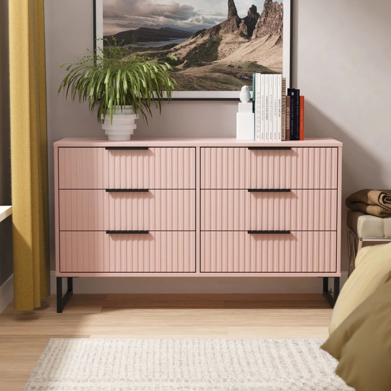 Image of Ready Assembled 2 U Menai 6 Drawer Wide Chest (Ready Assembled) in Dusty Pink Dusty Pink Unisex
