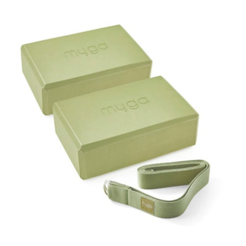 Image of Myga Pair Of Yoga Blocks & Strap Moss