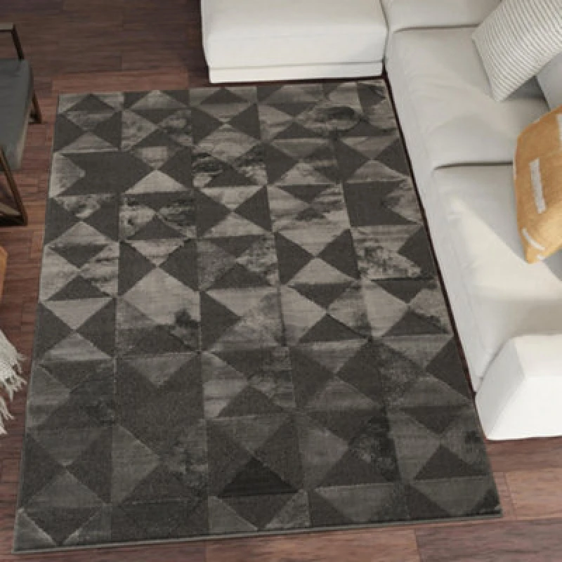 Image of Hamilton Modern Metallic Sheen Area Rug - Mosaic Geometric Triangle Design Dark Grey 80Cm X 150Cm