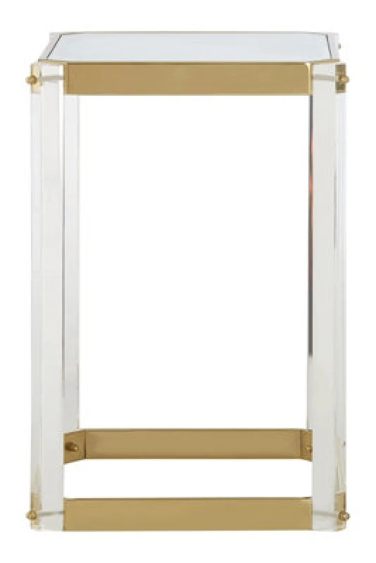 Image of Premier Housewares Reflective Gold Finish Frame Side Table With Mirrored Top, Contemporary Clear Acrylic Frame Bedside Table Gold