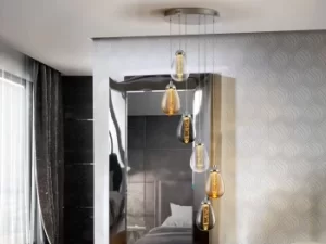 Image of Taccia Integrated LED 6 Light Crystal Cluster Drop Ceiling Pendant Chrome