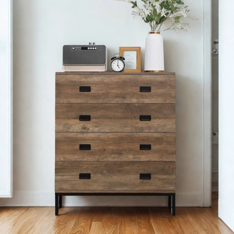 Image of Pirlo Plush Wide 4 Drawers Bedroom Storage Chest Unit in Brown Brown Unisex