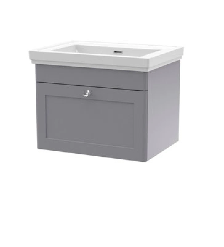 Image of NUIE Nuie - Classique Wall Hung 1-Drawer Vanity Unit with Classic Basin 600mm Wide Satin Grey - 0 Tap Hole CLC294H