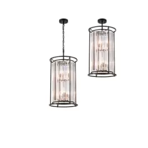 Image of Guilford 2 Tier Ceiling Pendant, 3+3 Light E14, Satin Black, Clear