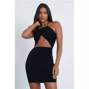 Image of I Saw It First Black Slinky Chain Neckline Cut Out Mini Dress - Black
