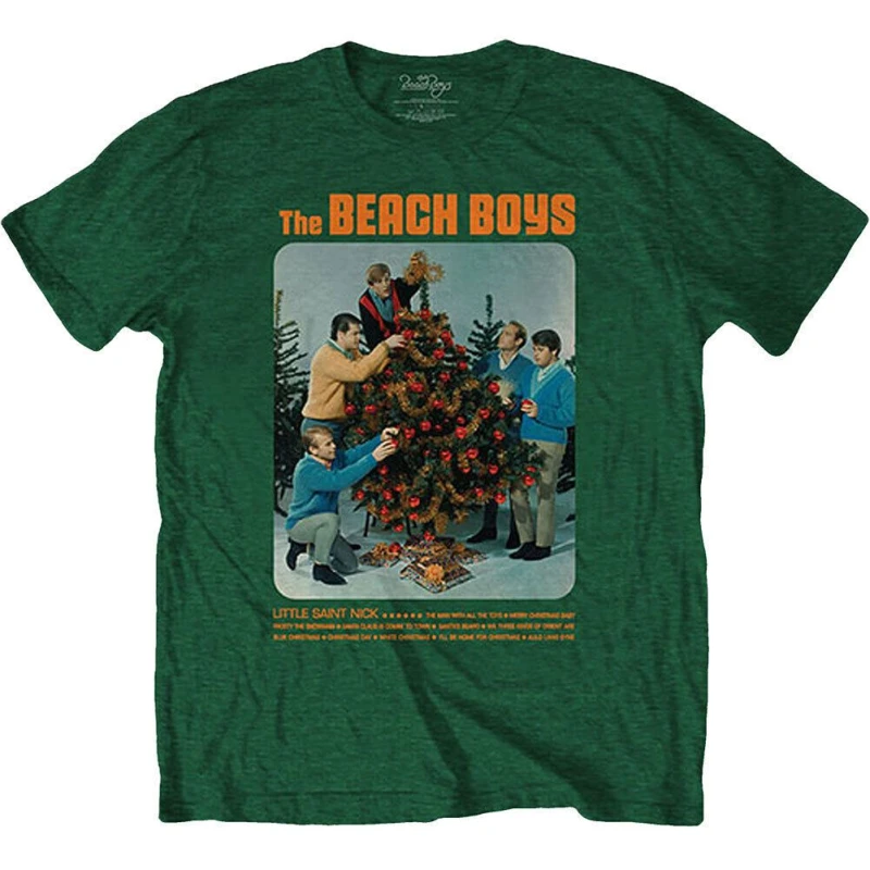 Image of Beach Boys Mens Xmas Album Cotton T-Shirt in Green Size: Large Green Male L