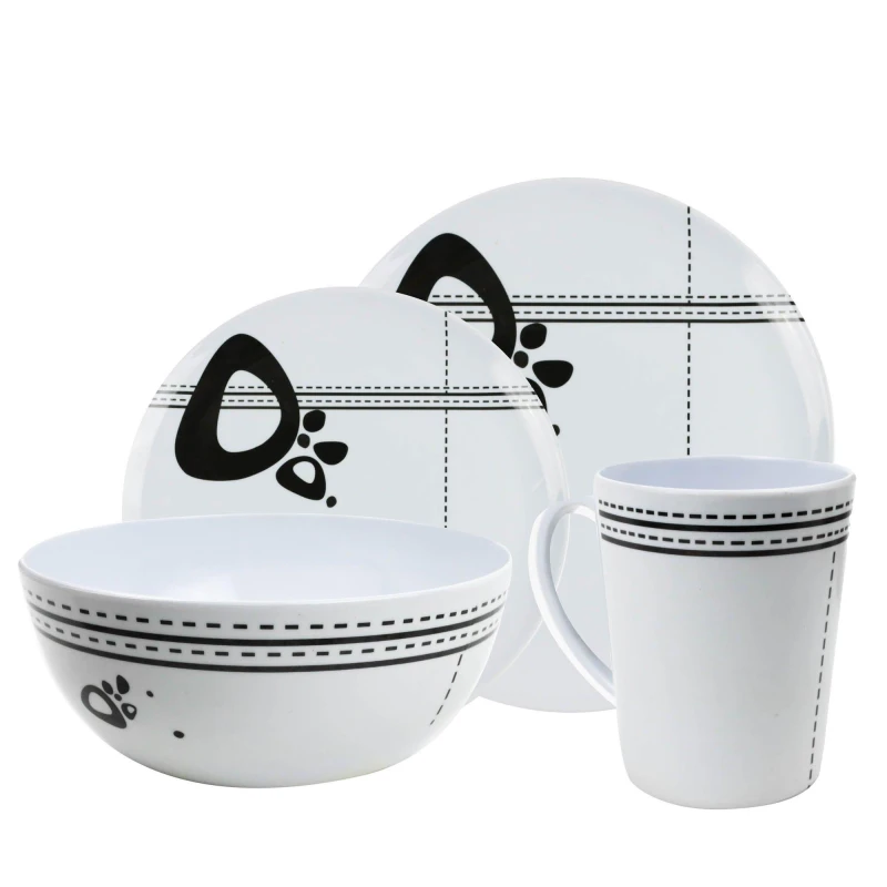 Image of Streetwize 16Pc Melamine Dinner Set -Abstract - White White 16pcs