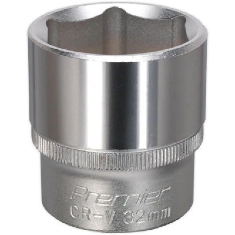 Image of Loops 32mm Steel Drive Socket - 1/2" Square Drive - Chrome Vanadium Wrench Socket Metallics
