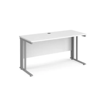 Image of Office Desk 1400mm Rectangular Desk With Cable Managed Leg White Tops With Silver Frames 600mm Depth Maestro 25