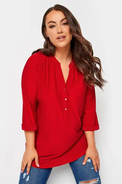 Image of Yours Half Placket Shirt Red