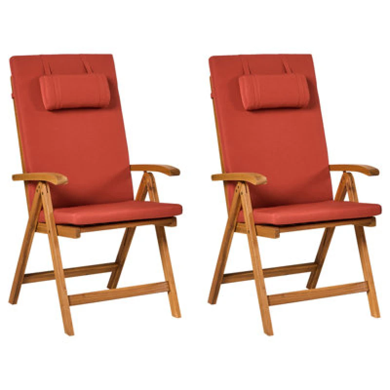Image of Beliani Set Of 2 Garden Chairs With Cushions Java Premium Acacia Wood Red