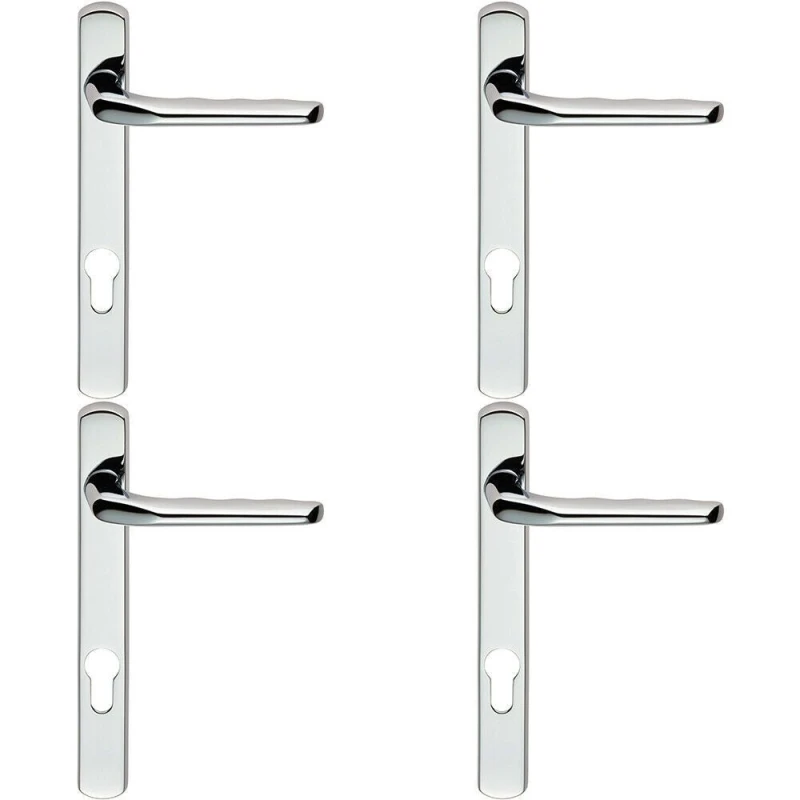 Image of Loops 4x Straight Lever Door Handle on Lock Backplate Polished Chrome 208mm X 26mm Multi