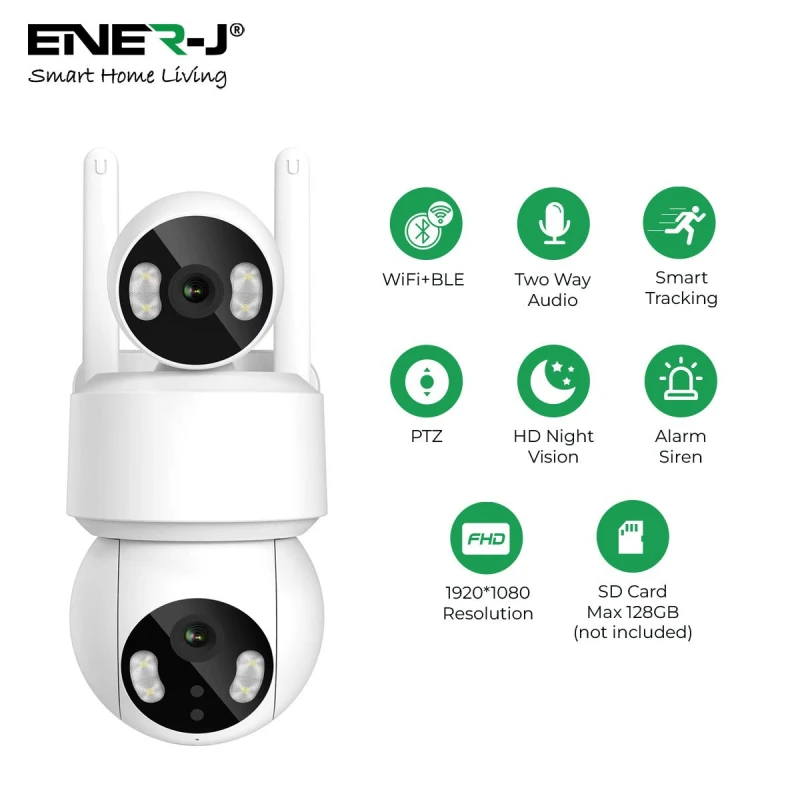 Image of ENER-J Smart WiFi Dual Lens Outdoor Dome IP Camera White Housing IP65 White Unisex