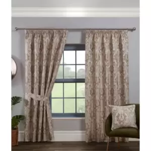 Image of Tegola Pencil Pleat Curtain Pair Taped Top Ready Made Curtains Latte 46x72 - Latte
