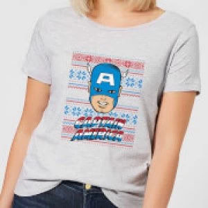 Image of Marvel Captain America Face Womens Christmas T-Shirt - Grey - M