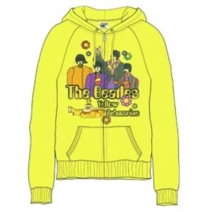 Image of The Beatles Sub Band & Logo Ladies Yellow Zip Hoodie Medium