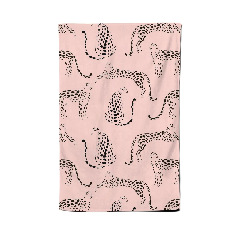Image of Warren Reed - Designer Abstract Leopard Pattern Tea Towel in Pink Pink Unisex