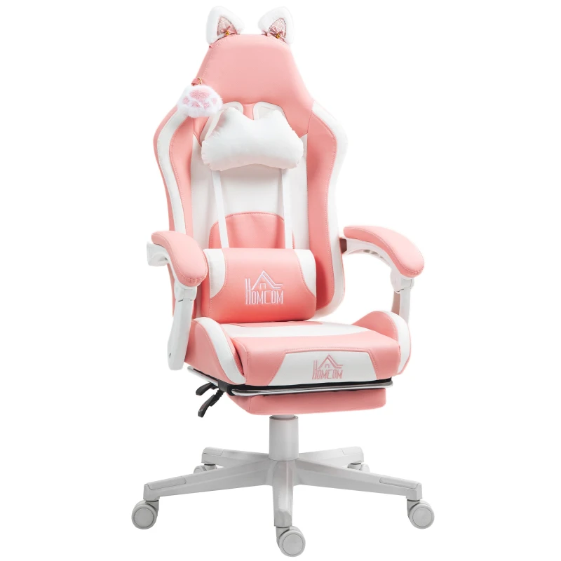 Image of HOMCOM Gaming Chair with Footrest, Reclining Computer Chair, Pink Pink