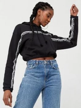 Image of adidas Originals Cropped Logo Tape Hoodie - Black, Size 14, Women