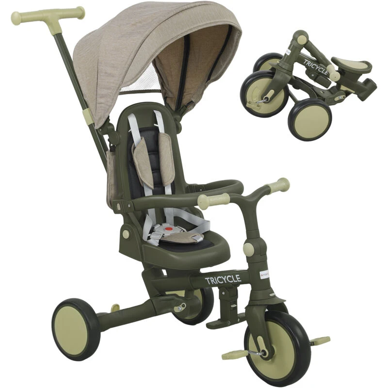 Image of AIYAPLAY 5 in 1 Foldable Kids Trike, Toddler Tricycle for 1-3 Years, Dark Green 370-410V00DG