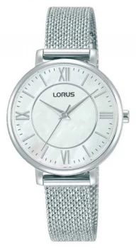 Image of Lorus Womens White Dial Stainless Steel Mesh Bracelet Watch