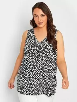 Image of Yours Sleeveless Spot Print Vest Top - Black/White, Size 34-36, Women