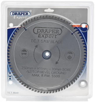 Image of Draper Expert TCT Saw Blade 250X30mmx80T Neg 9490