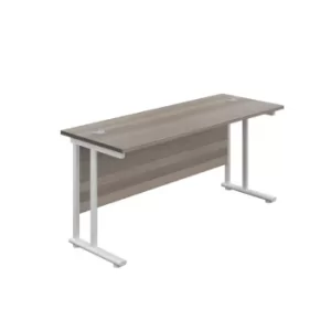 Image of 1400 X 600 Twin Upright Rectangular Desk Grey Oak-White