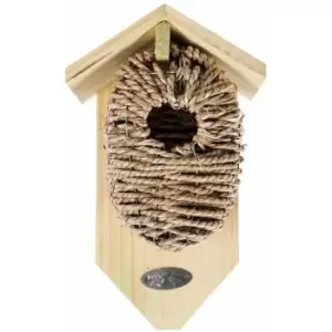 Image of Wooden Bird Box with Seagrass Birdnest - Natural - Natural - Natural - Homescapes