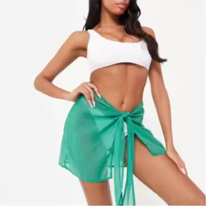 Image of Missguided Wrap Sheer Mesh Beach Cover Up Mini Skirt - Green