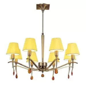 Image of Siena Pendant Round 8 Light E14, Antique Brass With Amber Cream Shades And Amber Crystal