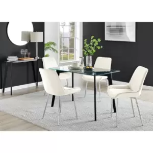Image of Furniture Box Malmo Glass and Black Leg Dining Table & 4 Cream Pesaro Silver Chairs