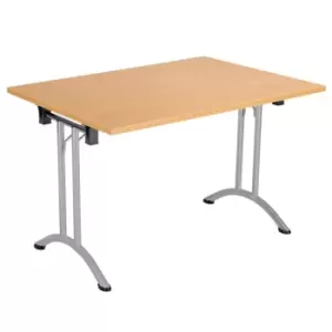 Image of Tc One Union Folding Table 1200 x 800 Silver Frame Beech Rectangular Top
