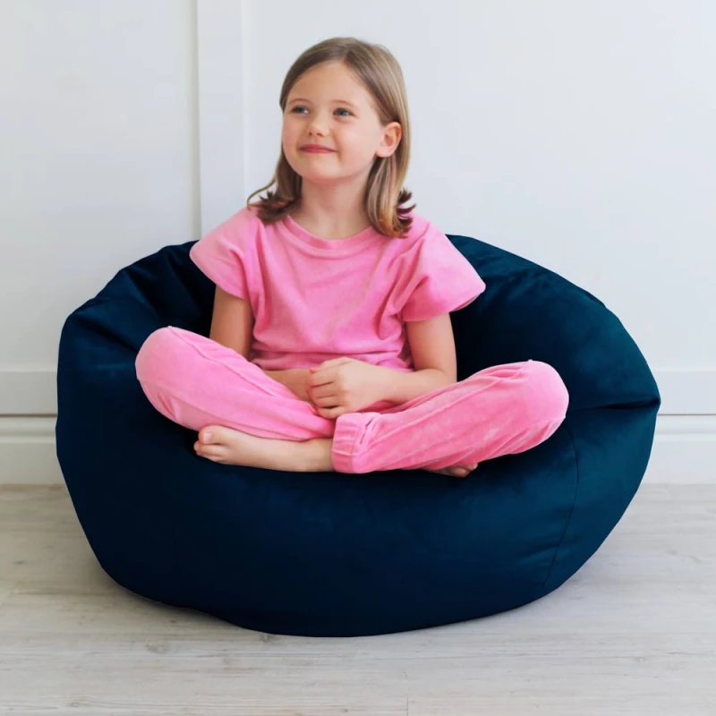 Image of rucomfy Beanbags rucomfy Kids Indoor Classic Slouchbag - Velvet Bean Bag Chair in Dark Blue Dark Blue Unisex