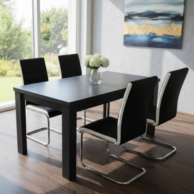 Image of Kosy Koala Arrow Charcoal Dining Table Set With 4 Faux Leather Dining Chairs Kitchen Dining Room Furniture Set