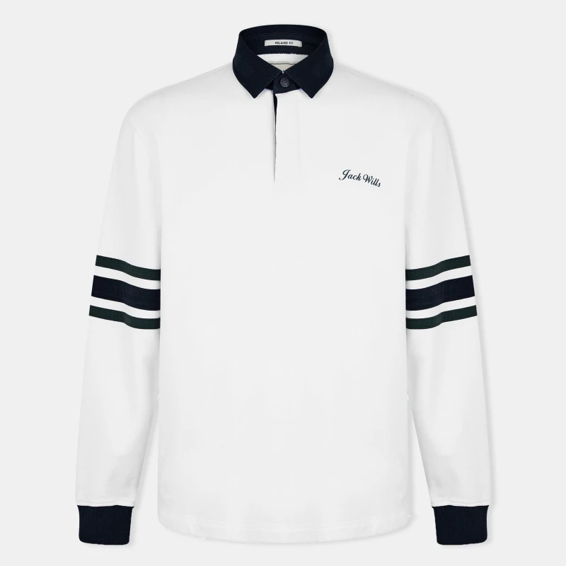 Image of Jack Wills Stripe Rugby Sweatshirt - Beige Beige XS