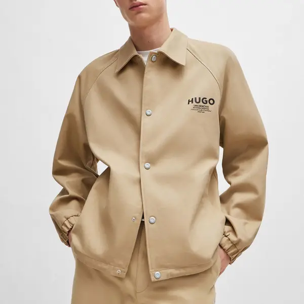 Image of HUGO Blue Bujo2421 Water-Resistant Cotton Twill Shirt Jacket - S Beige Coats and Jackets male 50510862-269 S