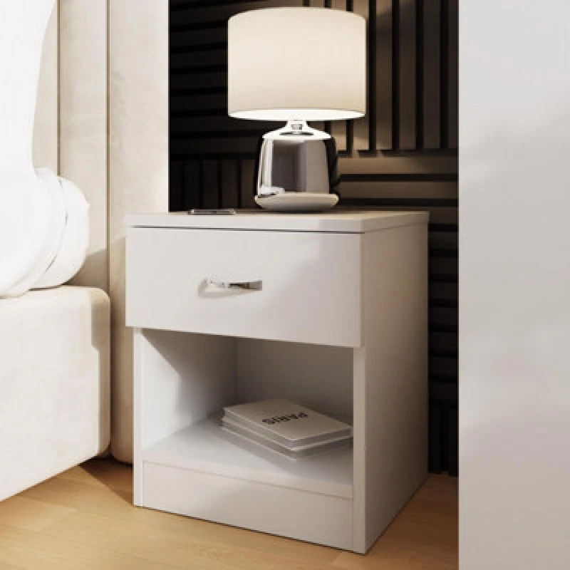 Image of FWStyle FWStyle 1 Drawer Modern White Nighstand With Shelf White One Size Unisex 5056413131041