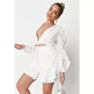 Image of Missguided Coord Frill Hem Mini Skirt Broderie - White
