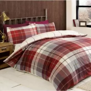 Image of Rapport Home Furnishings Rapport Home Lomond Check Flannelette Duvet Set Red Super King