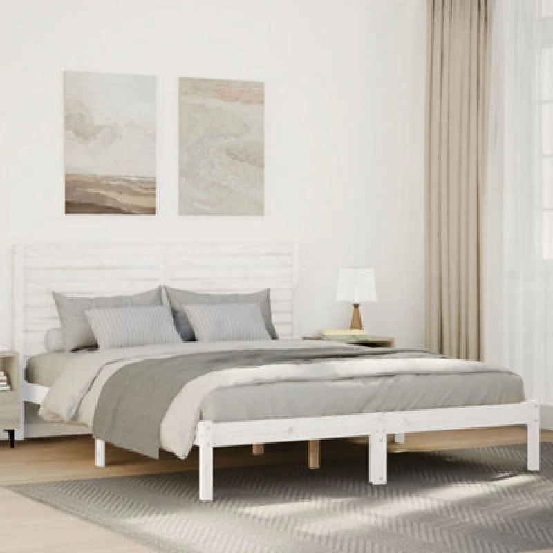 Image of Vidaxl Extra Long Bed Frame Without Mattress White 160X210 Cm Solid Wood