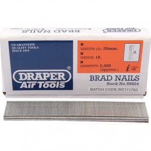 Image of Draper 18 Gauge Brad Nails 20mm Pack of 5000
