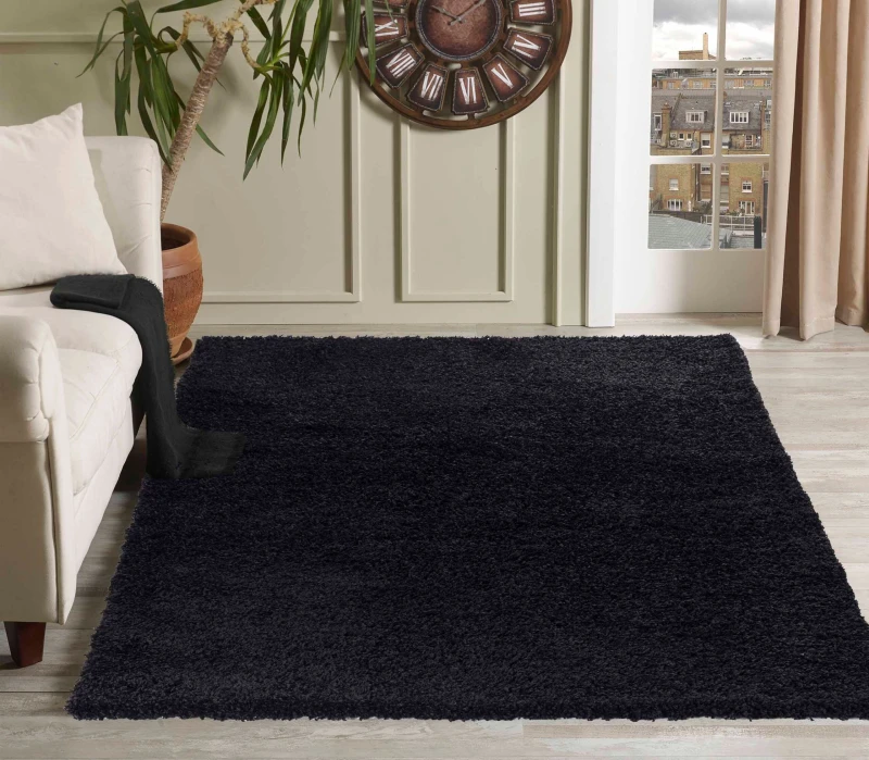 Image of Desire Rugs Plain Living Room Shaggy Area Rugs Black 160X230 Cm