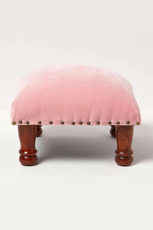 Image of Homescapes Mable Velvet Square Footstool in Pink Pink Unisex