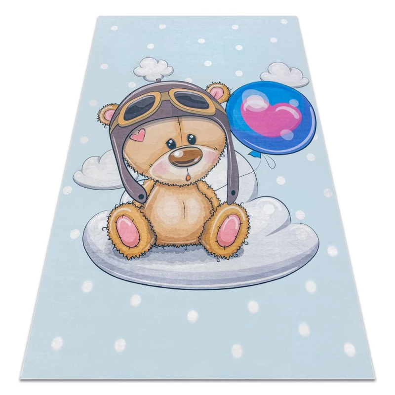 Image of RugsX Bambino 43030 Washing Carpet Teddy Bear, Pilot For Children Anti Slip - Blue / Bro 160X220 Cm