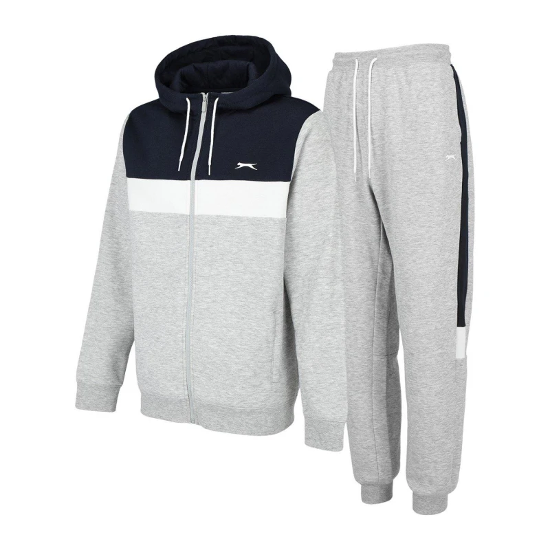 Image of Slazenger Full Zip Tracksuit Mens Grey Marl/Navy male S