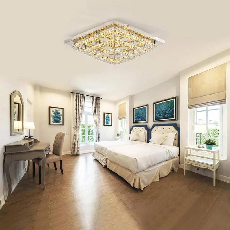 Image of Cottonfy UK 3-Tier Square Crystal LED Ceiling Light - White White M