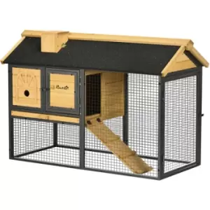 Image of Rabbit Hutch and Run Guinea Pig Hutch Wooden Bunny Cage Asphalt Roof Yellow - Black - Pawhut